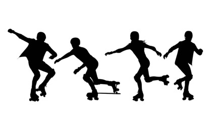 Obraz premium Dynamic silhouettes of roller skaters in various action poses on a white background