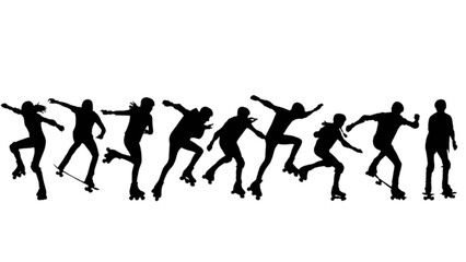 Fototapeta premium Dynamic silhouettes capturing the speed and agility of rollerblading, roller skating, and skateboarding