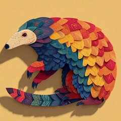 Colorful Artistic Representation of a Pangolin on Orange Background