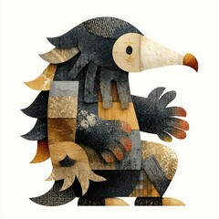 Colorful abstract creature with geometric shapes and textures