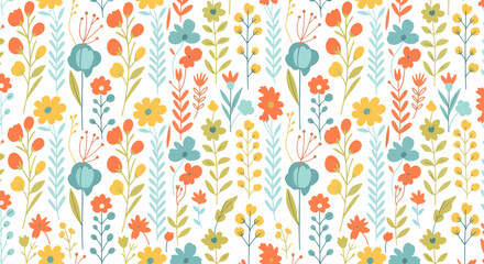 Obraz premium Floral seamless pattern with white & pink flowers on beautiful light pink background.