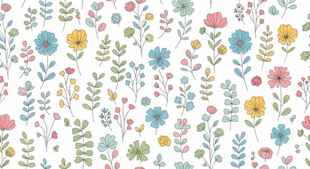 Fototapeta premium Seamless pink flowers. colorful flowers with graphic lines. Seamless Tile.