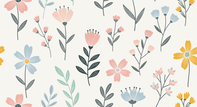 Vintage seamless floral pattern featuring vector flower and leaf elements for elegant nature textile wallpaper design or retro spring ornament backdrop