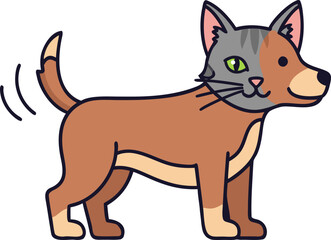 Obraz premium A funny AI generation error: a dog with a cat's head. The concept of neural network hallucination, algorithm failure, and a strange animal hybrid. Illustration of absurd digital content.