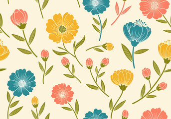 Garden flowers, seamless pattern for your design. This is file of EPS10 format.
