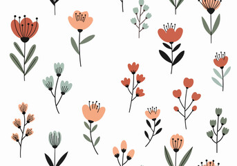 Flowers, hearts, birds love nature seamless pattern
