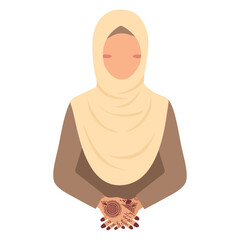 Muslim woman wearing hijab with henna art on hands flat illustration. Suitable for clip art, stickers, flat design illustration, etc