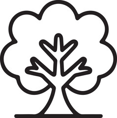 Obraz premium Rounded Tree Icon with Branch Details, Black outline tree icon with rounded cloud-like canopy and visible branches, representing nature, growth, sustainability, and minimal modern design.