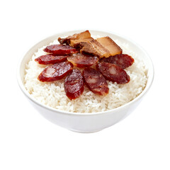 [Transparent Background PNG]Rice with sliced sausages and pork on top