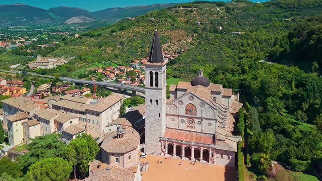 Aerial view of Duomo di Santa Maria Assunta in Spoleto Italy