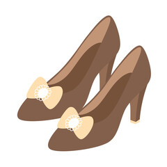 Elegant brown high heels with ribbon bow flat illustration. Suitable for clip art, stickers, flat design illustration, etc