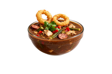 [Transparent Background PNG]Chicken Gumbo with Sausage and Onion Rings