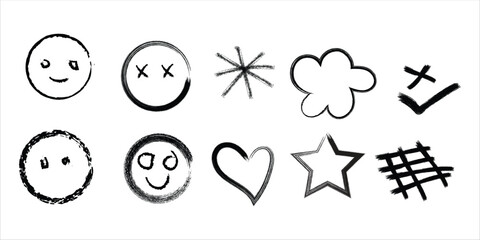 Hand Drawn Doodle Icon Set &mdash; Smiley Faces, Hearts, Stars and Sketch Symbols