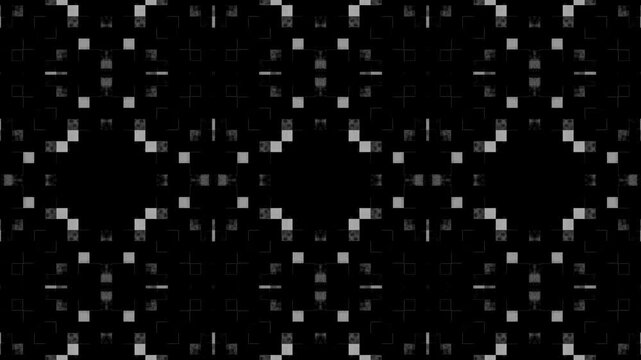 Seamless loop animated black and white geometric kaleidoscope pattern. vintage hypnotic motion.