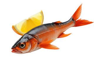 A fish wearing a slice of lemon as a hat