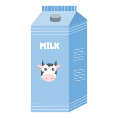 Kawaii milk package with cute cow face mascot for kids menu. Suitable for clip art, stickers, flat design illustration, etc