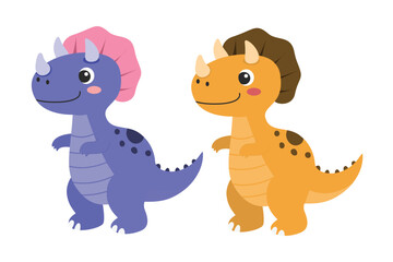 Cute triceratops dinosaur characters purple and orange illustration. Suitable for clip art, stickers, flat design illustration, etc