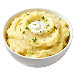 [Transparent Background PNG]Creamy mashed potatoes with parsley garnish in a white bowl