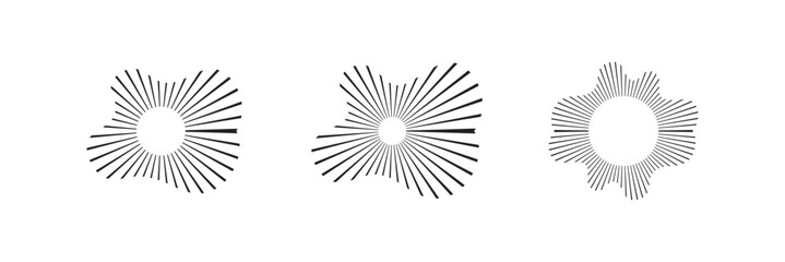 Sound wave, circular equalizer icons, round music soundwave shape, concentric energy burst. Radial wave sound lines.