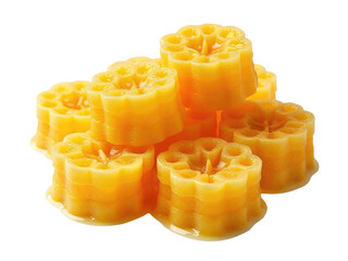 Yellow candles stacked high, ideal for decoration or ceremony use
