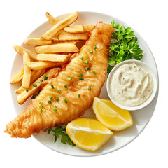 Top down arrangement of classic fish and chips