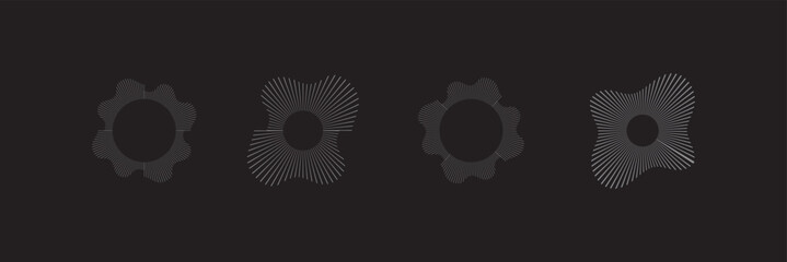 Circular sound waves, depicting audio music ,icons and logos for equalizers, radial spectrum designs, ring patterns. Sound wave, circular equalizer icons, round music soundwave shape. 