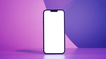 Modern smartphone with blank screen on vibrant purple background
