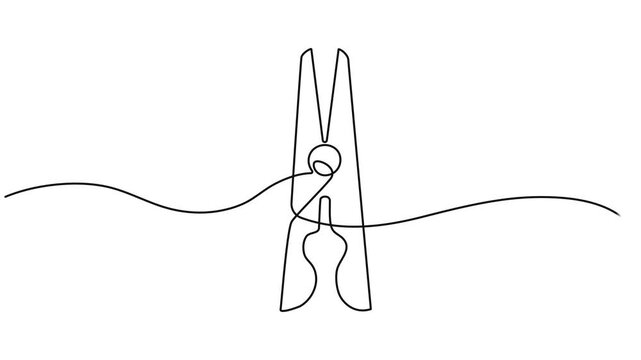 continuous single line drawing of clothespins. One line drawing. Wooden clothespin in one continuous line drawing. one line Icon drawing with white background. Wooden clothespin in one continuous line