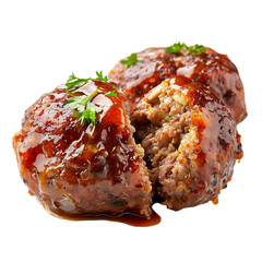 Juicy meatball cut open showing interior texture