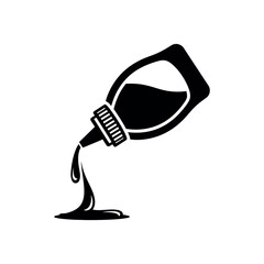 Sauce bottle pouring liquid black and white illustration.