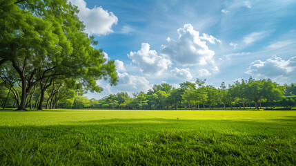 Obraz premium Landscape of grass field and green environment public park use as natural background,backdrop