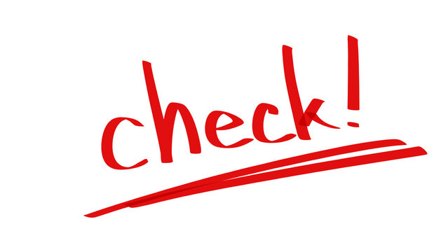 赤いマーカーペンで書かれた、チェックポイントを表すCHECKの単語