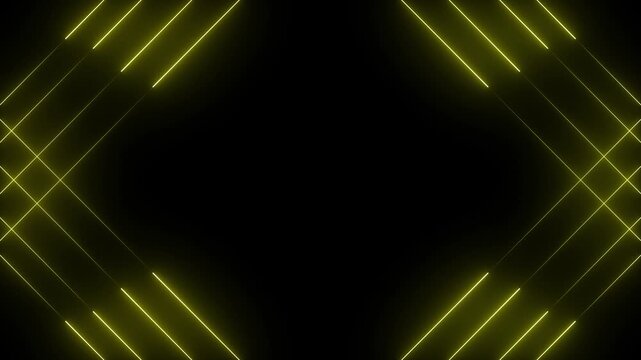 Neon line diamond frame forming abstract geometric shape. Glowing linear structure with central focus and depth. Futuristic frame element for digital and creative background.