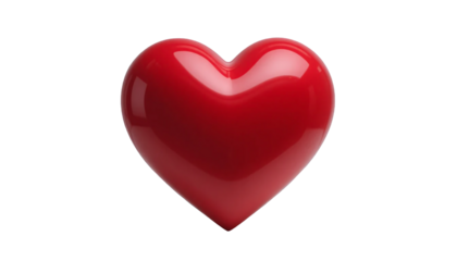 A glossy, smooth, vibrant red heart symbol, a universal emblem of love, romance, and deep affection, isolated on a pure white background