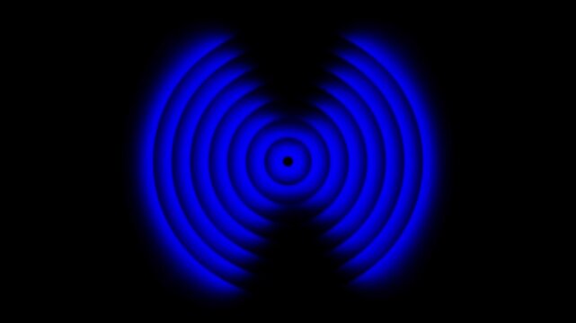 Abstract radial signal animation with circular energy waves. Digital audio and communication pattern for broadcasting concept. Futuristic waveform element for modern technology display.
