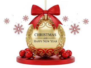 Elegant christmas ornament with holiday greeting isolated on transparent background