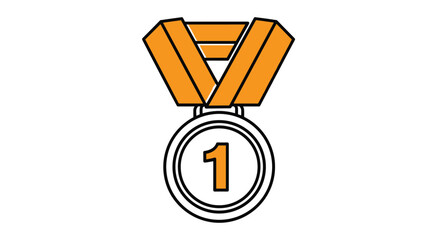 Golden first place medal with a number one in the center and a bright orange ribbon awarded to winners of sports or academic competitions.