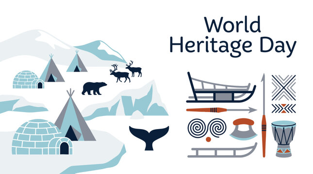 Vibrant World Heritage Day celebration with Inuit culture symbols