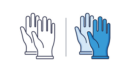 Obraz premium Pair of protective gloves shown in outline and blue color styles, suitable for medical, laboratory, sanitation, or home cleaning use.