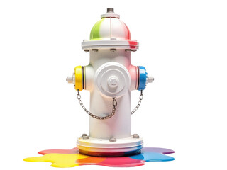 A white fire hydrant with vibrant paint