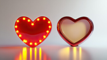 Minimal 3D scene showing two heart frames aligned horizontally clean modern romantic love symbol on transparent background
