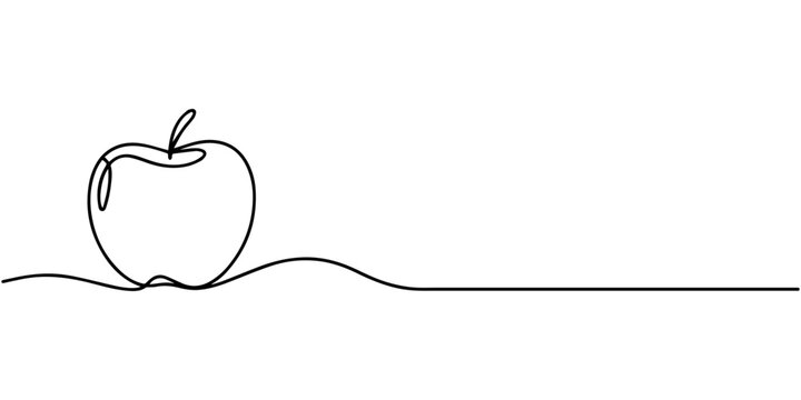 Food icon apple continuous one line drawing minimalist style isolate outline vector design, One continuous line drawing sliced and whole healthy apples organic for orchard logo. Fresh tropical