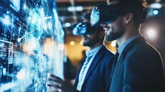 Footage Group of people wearing virtual reality headsets, exploring immersive experiences