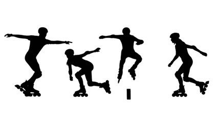 Dynamic inline skaters in motion on smooth surface
