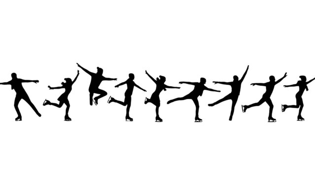 Collection of dynamic ice skater silhouettes performing graceful moves