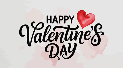 Obraz premium Happy Valentines Day written in black cursive with a red heart and pink watercolor background