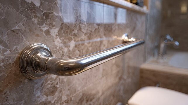 Sleek Brushed Stainless Steel Grab Bar Installed Horizontally in Bathroom
