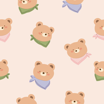 seamless bears with striped scarfs pattern , vector , illustration