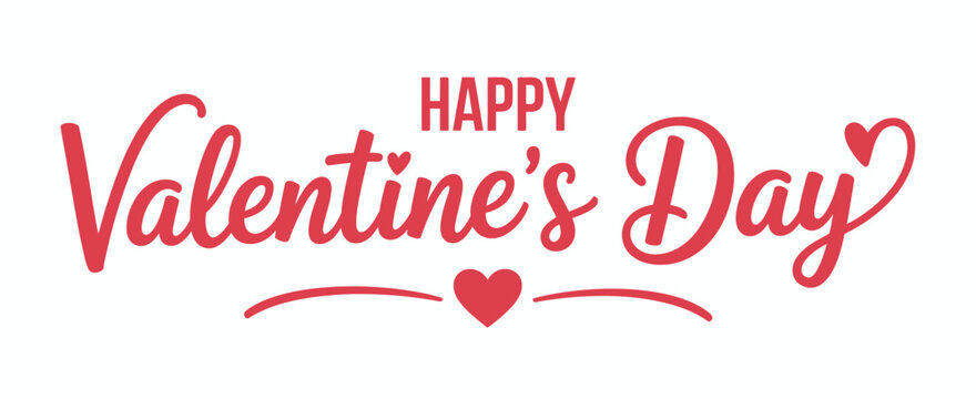 Red cursive happy valentines day text with heart symbols and decorative underline