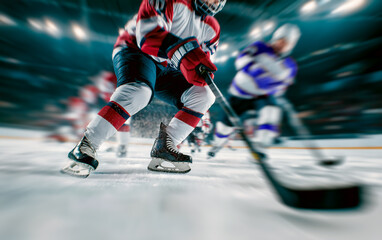 Male ice hockey match with motion blur effect
